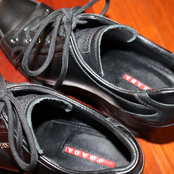 Authentic PRADA Sport Milano BlackLeather Logo Wedge LaceupSneakers Eu38.5/US8.5 - Picture 6 of 11